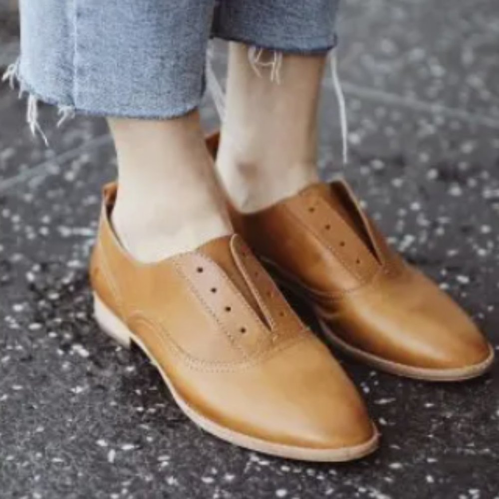 $328 Frye Grace Oxford Cognac Brown Real Leather Lace Up Casual Comfy Daily Flat - Picture 6 of 16